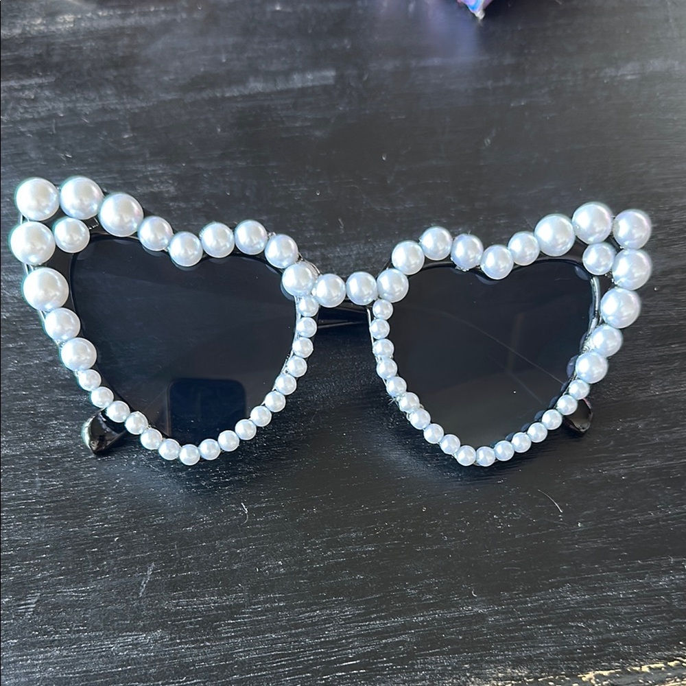 Pearl-Embellished Black Sunglasses